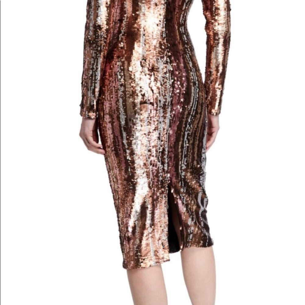 Dress the Population Emery brushstroke gold silver blush midi sequin dress M - Picture 7 of 7